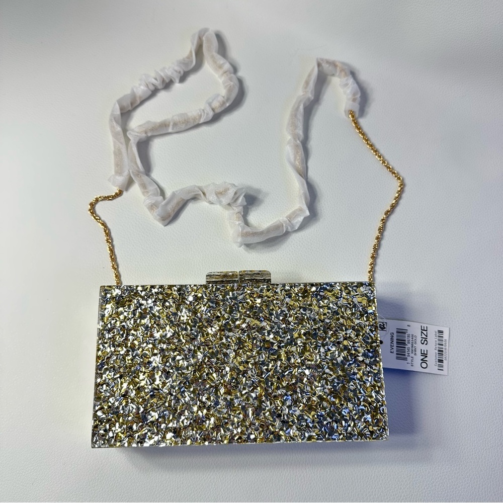 NEW I.N.C. International Concepts Acrylic Sparkle Crossbody Clutch Shiny Gold - Picture 5 of 14